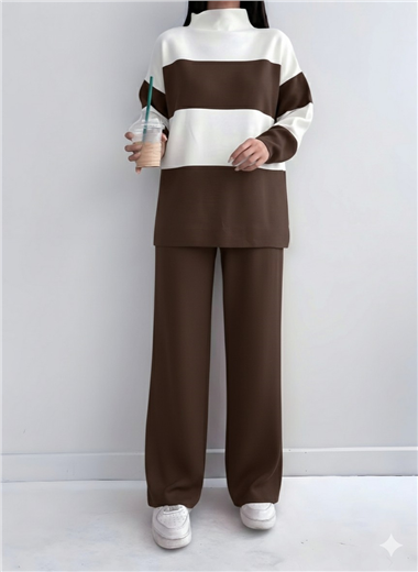 Yarım Boğazlı Triko Takım        -K. Kahve