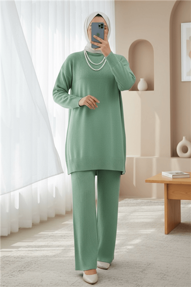 Yarım Boğazlı Triko Takım  -Mint