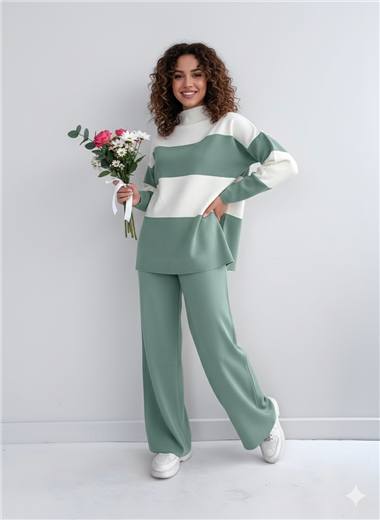 Yarım Boğazlı Triko Takım  -Mint