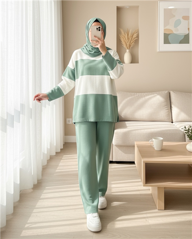 Yarım Boğazlı Triko Takım  -Mint