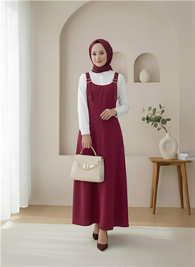 Yarım Fermuarlı Gabardin Jile  -Bordo