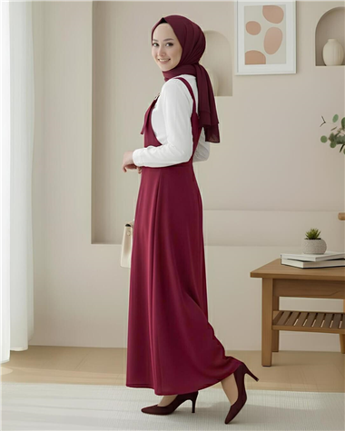 Yarım Fermuarlı Gabardin Jile  -Bordo