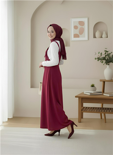 Yarım Fermuarlı Gabardin Jile  -Bordo