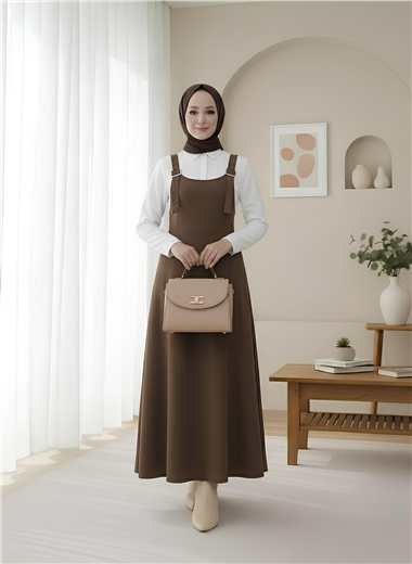 Yarım Fermuarlı Gabardin Jile  -Kahve