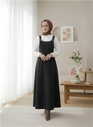 Yarım Fermuarlı Gabardin Jile  -Siyah