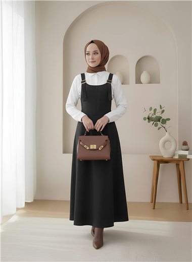 Yarım Fermuarlı Gabardin Jile  -Siyah