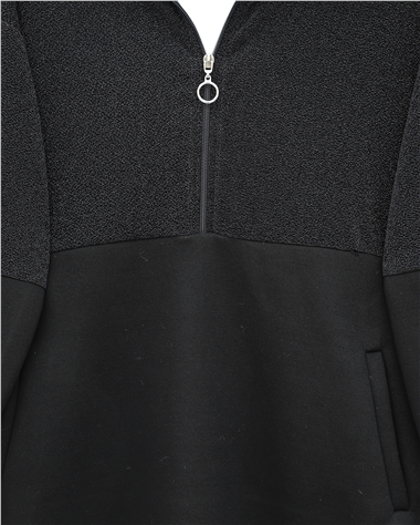 Yarım Fermuarlı Sim Detaylı Kapşonlu Üç İplik Takım  -Siyah
