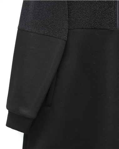 Yarım Fermuarlı Sim Detaylı Kapşonlu Üç İplik Takım  -Siyah