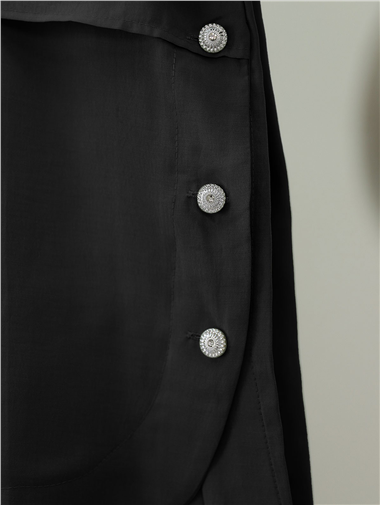 Yelek Detaylı Düğmeli Arkası Uzun Bağcıklı Gömlek -Siyah