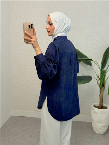 Yırtmaçlı Eteği Oval Kesim Gömlek -Laci