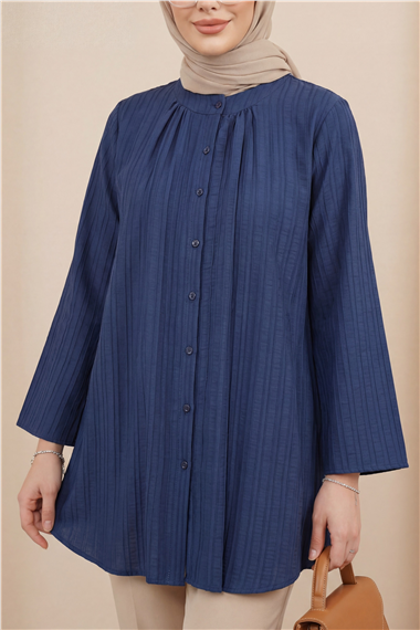 Yuvarlak Yaka Düğmeli İspanyol Kol Siena Tunik -Laci