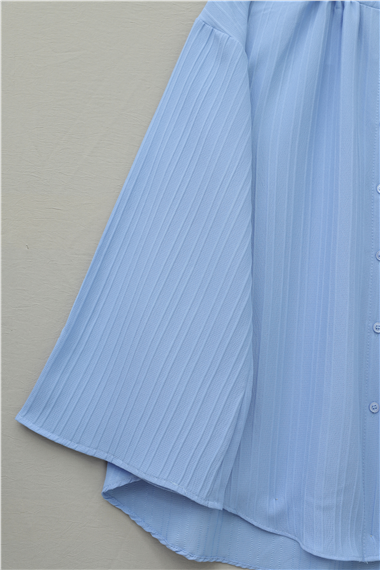 Yuvarlak Yaka Düğmeli İspanyol Kol Siena Tunik -Mavi