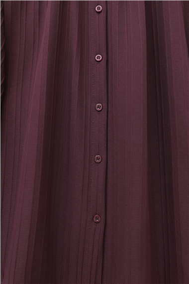 Yuvarlak Yaka Düğmeli İspanyol Kol Siena Tunik -Bordo