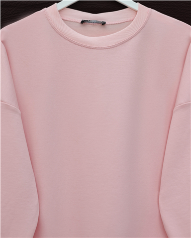 Womens Round-Neck Hem Bow Detail Relaxed Jersey Tunic - Powder Pink