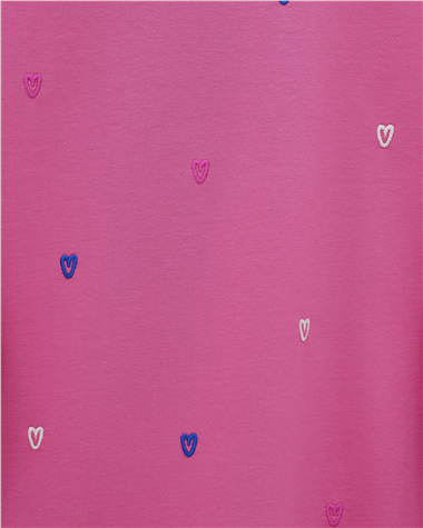 Yuvarlak Yaka Kalp Desenli Penye Tunik  -Pembe