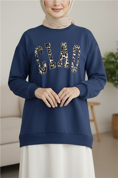 Yuvarlak Yaka Önü Nakışlı Sweat -Laci
