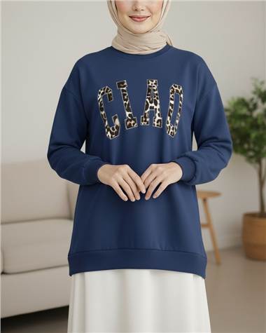 Yuvarlak Yaka Önü Nakışlı Sweat -Laci