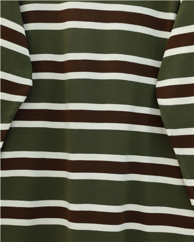 Yuvarlak Yaka Renkli Çizgili Salaş Triko Takım -Haki