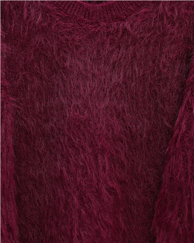 Yuvarlak Yaka Sakallı Triko Kazak -Bordo