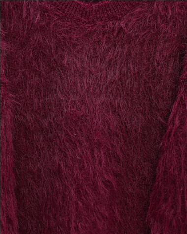 Yuvarlak Yaka Sakallı Triko Kazak -Bordo