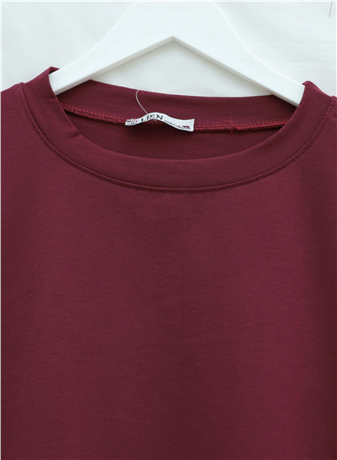 Yuvarlak Yaka Salaş Penye Tunik  -Bordo