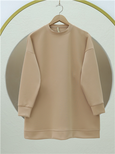 Womens Round-Neck Scuba Sweatshirt - Light Mink