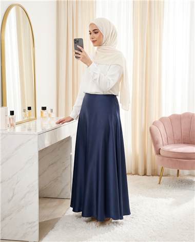 Zra Düz Saten Etek -Füme