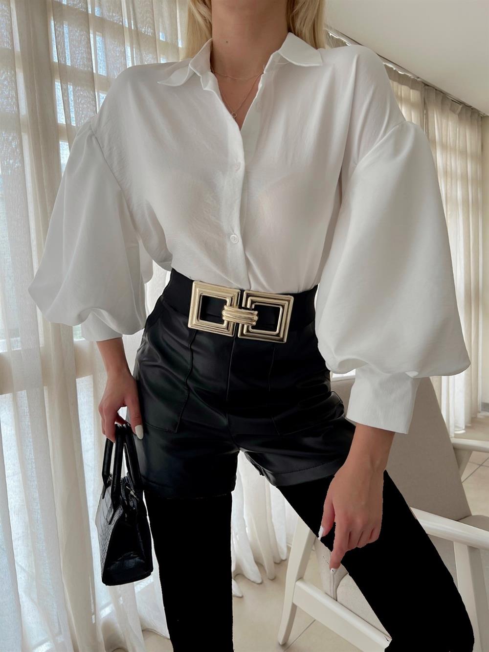 Balon Kol Astarlı Düğmeli Gömlek Bluz -Beyaz - 370-4835-R02 | Kadın Giyim  Gömlek Modelleri | KaliteMall.com