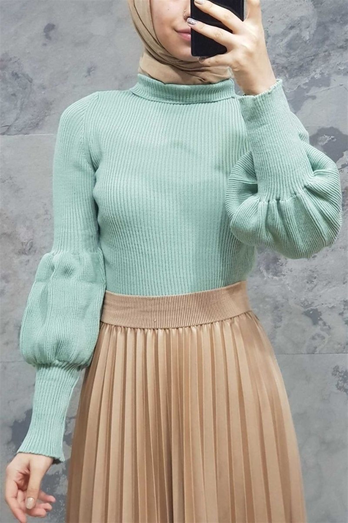 Balon Kol Triko Kazak -Mint | Tricotin Markalı - Kadın Tesettür Giyim -  Kazak Modelleri | KaliteMall.com