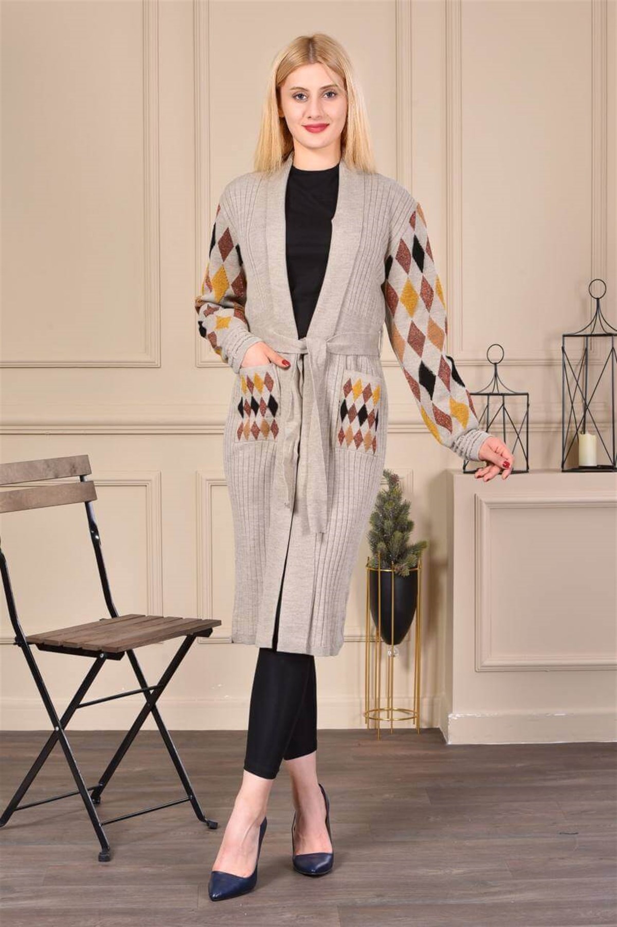 Kolları Simli Baklava Desenli Triko Ceket -Taş | Empi Markalı - Kadın  Tesettür Giyim - Ceket Modelleri | KaliteMall.com