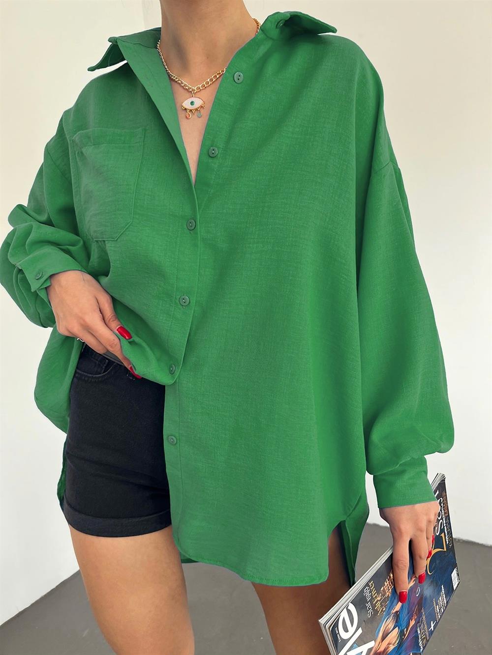 Kolu Çift Düğmeli Arkası Uzun Salaş Gömlek -Yeşil - 246-1443-R35 | ŞAMDAN  Marka Gömlek Modelleri | Kadın Tesettür Giyim - KaliteMall.com