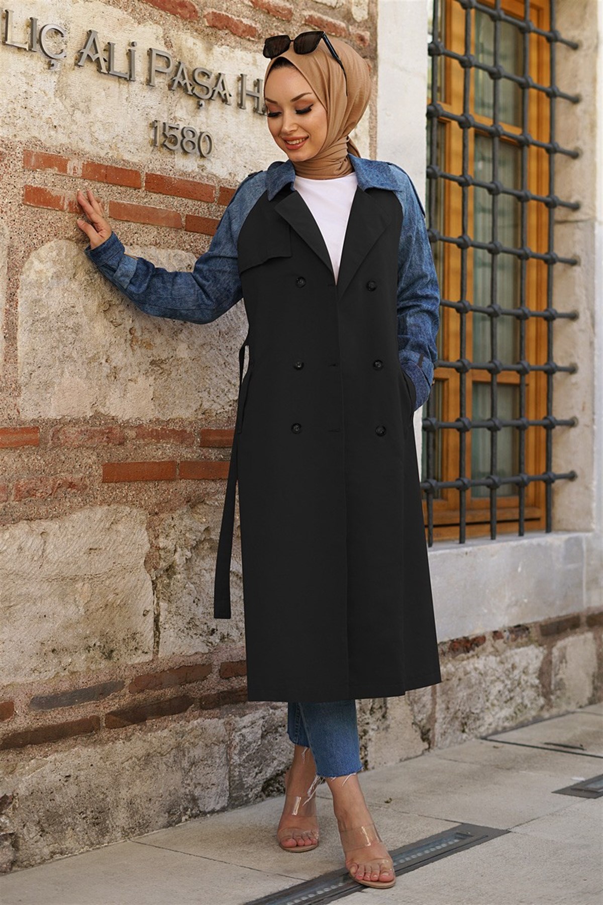 Kot Detaylı Uzun Trenckot -Siyah - 197-2264-R01 | Organic Time Marka Uzun  Trençkot Modelleri | Kadın Tesettür Giyim - KaliteMall.com