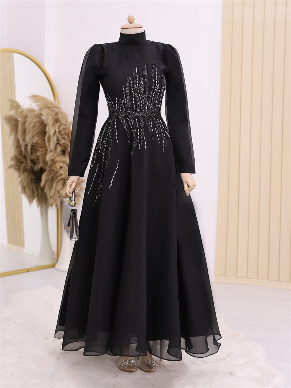 Önü Taşlı Dik Yaka Tesettür Abiye -Siyah - 316-4300-R01 | TANE Marka Abiye  Modelleri | Kadın Tesettür Giyim - KaliteMall.com