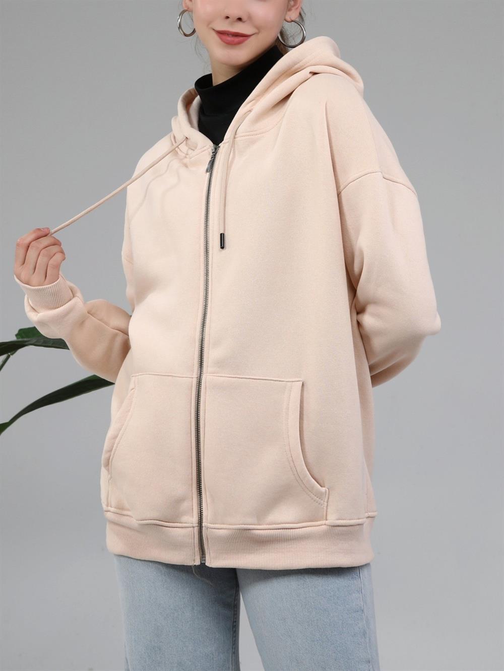 Şardonlu 3 İplik Kapşonlu Sweat -Bej - 153-0032-R56 | DIVON Marka Kapşonlu  Sweatshirt Modelleri | Kadın Tesettür Giyim - KaliteMall.com