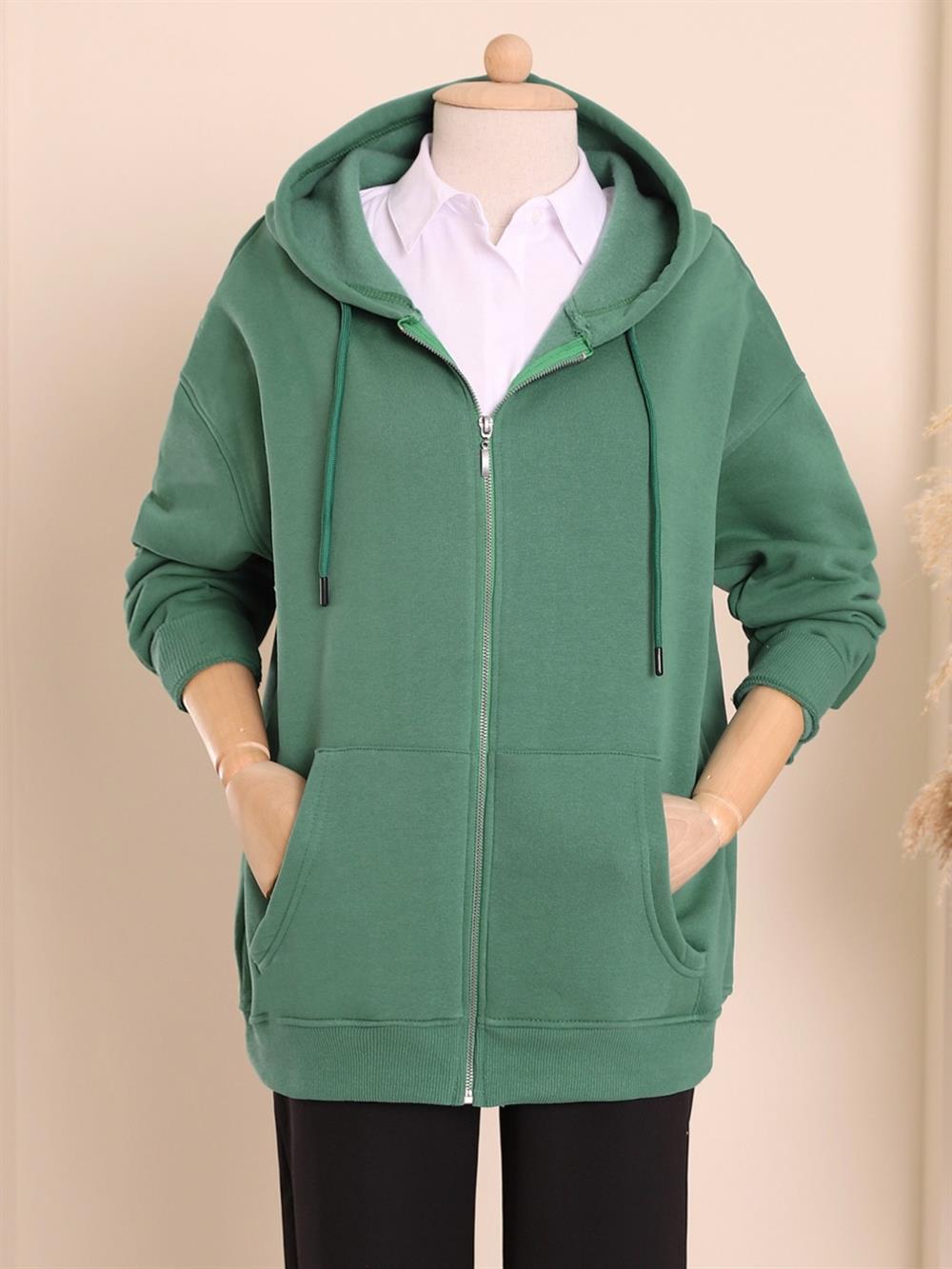 Şardonlu 3 İplik Kapşonlu Sweat -Yeşil - 153-0032-R35 | DIVON Marka  Kapşonlu Sweatshirt Modelleri | Kadın Tesettür Giyim - KaliteMall.com