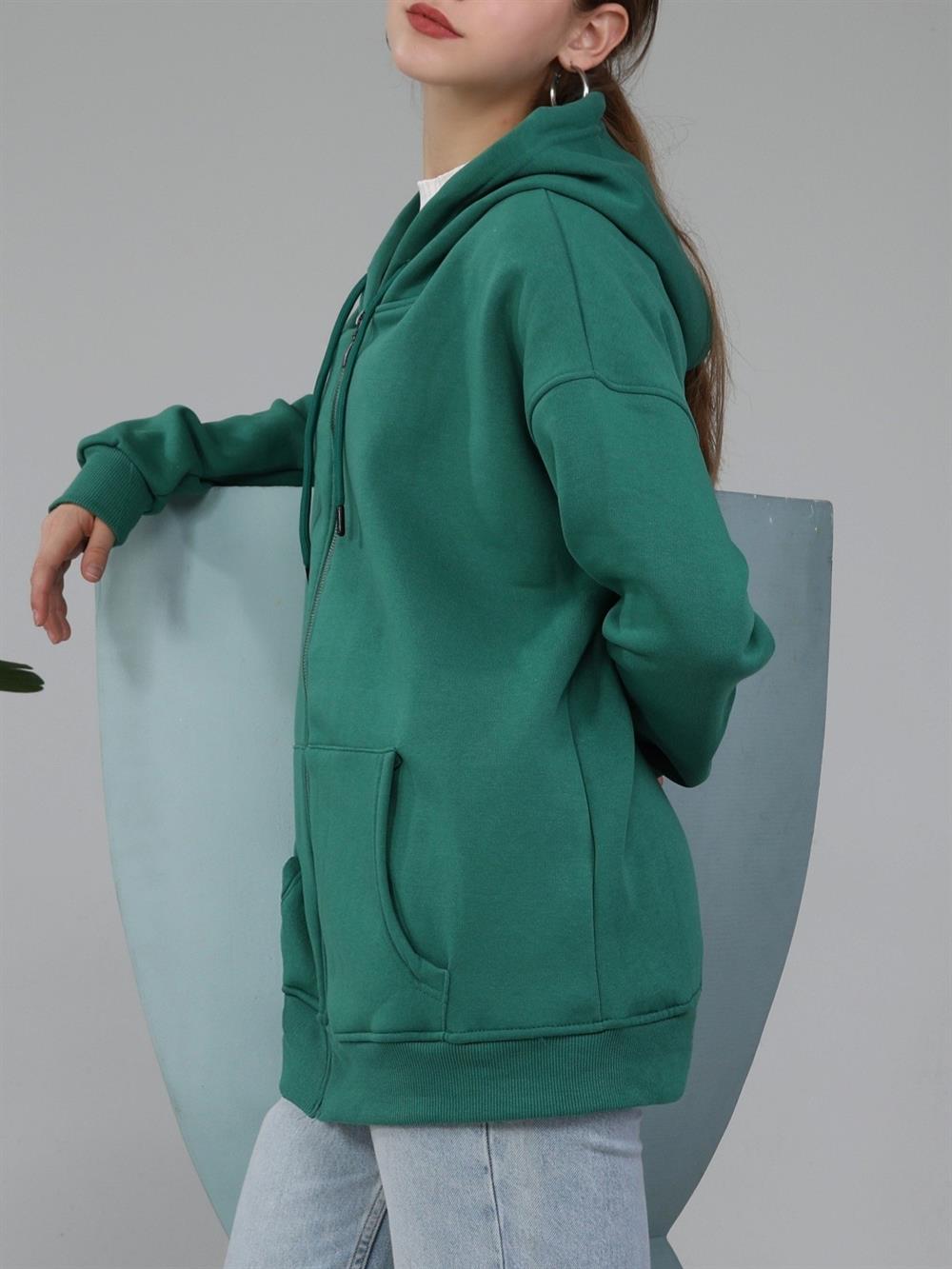 Şardonlu 3 İplik Kapşonlu Sweat -Yeşil - 153-0032-R35 | DIVON Marka Kapşonlu  Sweatshirt Modelleri | Kadın Tesettür Giyim - KaliteMall.com