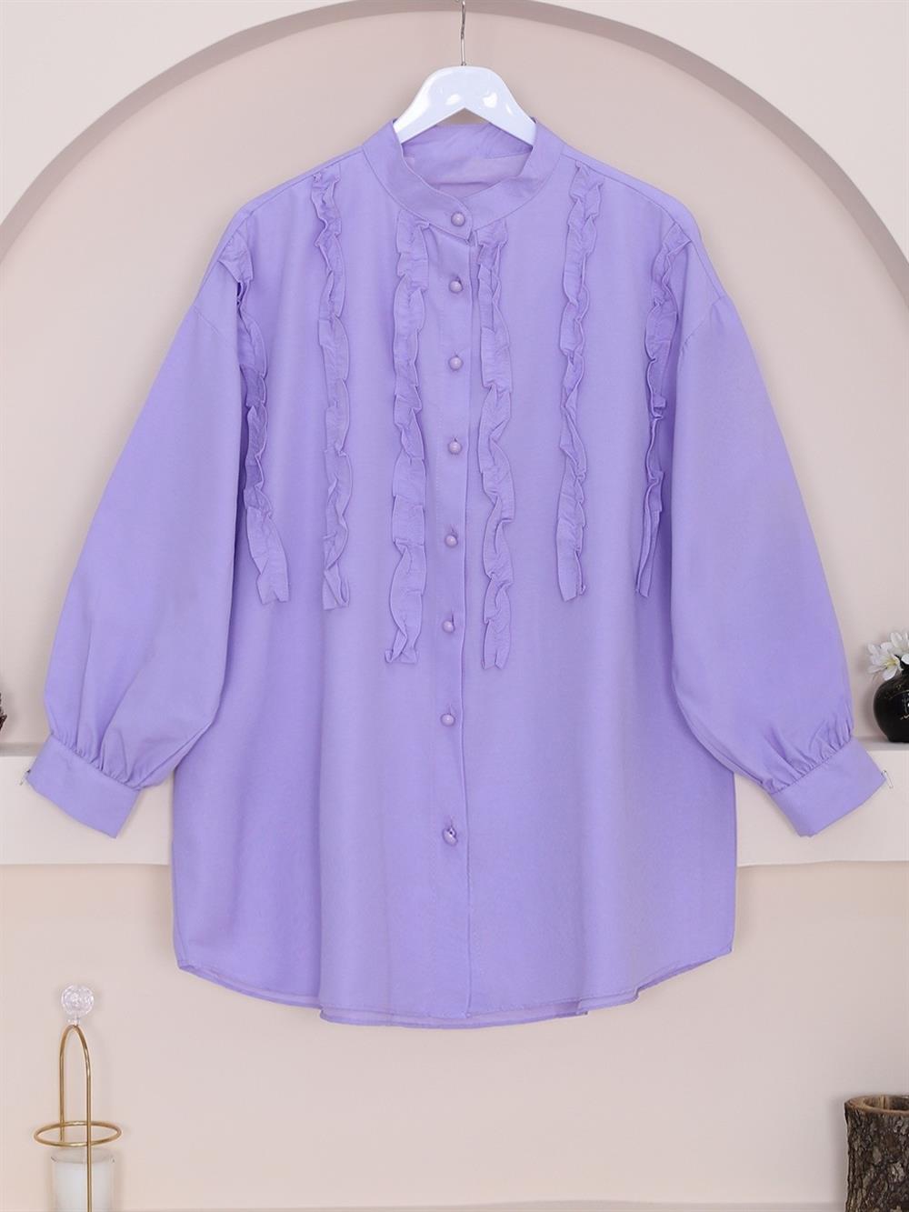 Top Düğmeli Önü Fırfırlı Salaş Gömlek -Lila - 380-025-R42 | Taba Marka Gömlek  Modelleri | Kadın Tesettür Giyim - KaliteMall.com