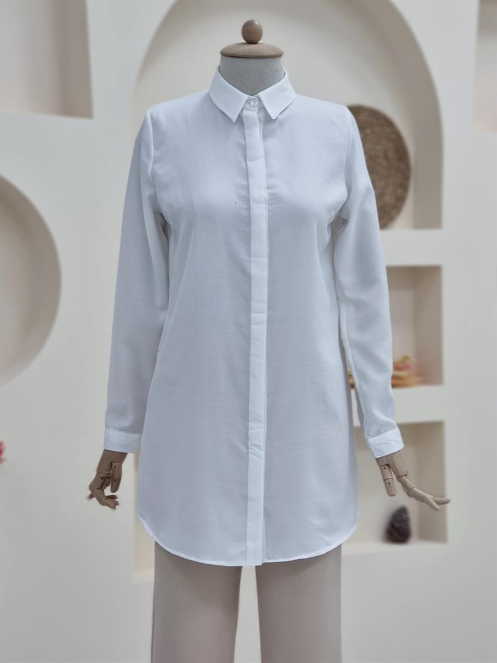 Uzun Düz Tunik Gömlek -Beyaz | KaliteMall