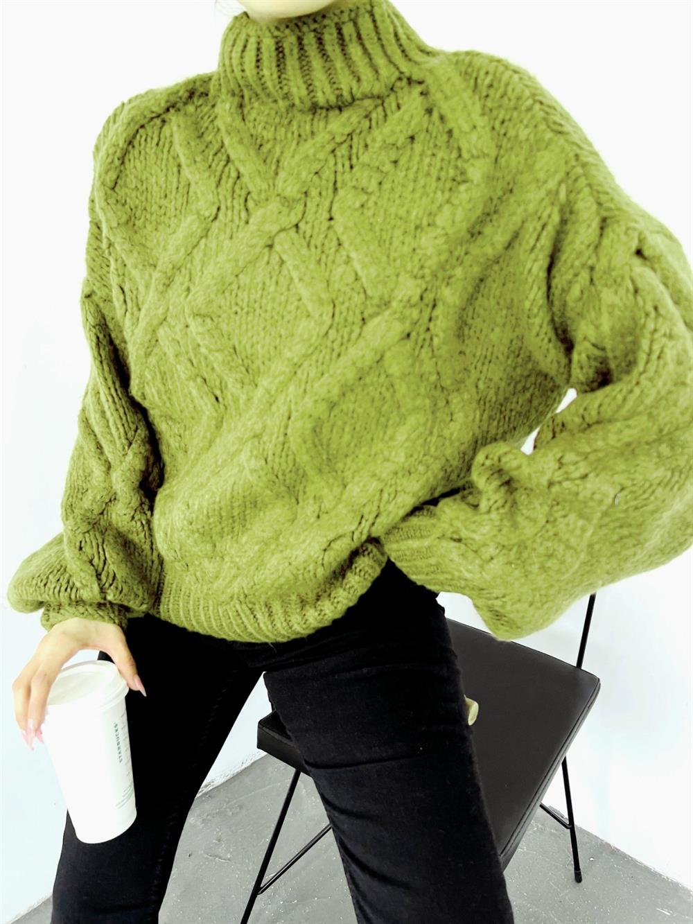 Yarım Boğazlı Balon Kol Kışlık Kazak -Fıstık Yeşili - 109-0209-R67 | Vaniza  Marka Kazak Modelleri | Kadın Tesettür Giyim - KaliteMall.com