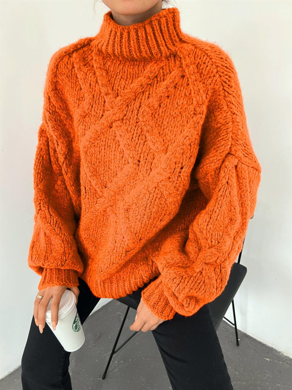 Yarım Boğazlı Balon Kol Kışlık Kazak -Orange - 109-0209-R16 | Vaniza Marka  Kazak Modelleri | Kadın Tesettür Giyim - KaliteMall.com