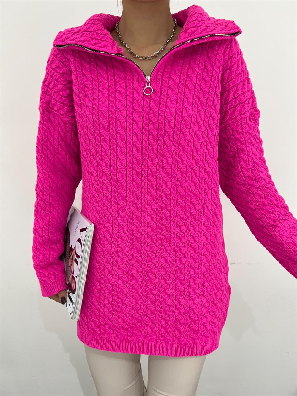 Yarım Fermuarlı Boğazlı Kışlık Triko Kazak -Fuşya - 351-5148-R14 | MOGİSA  Marka Kazak Modelleri | Kadın Tesettür Giyim - KaliteMall.com