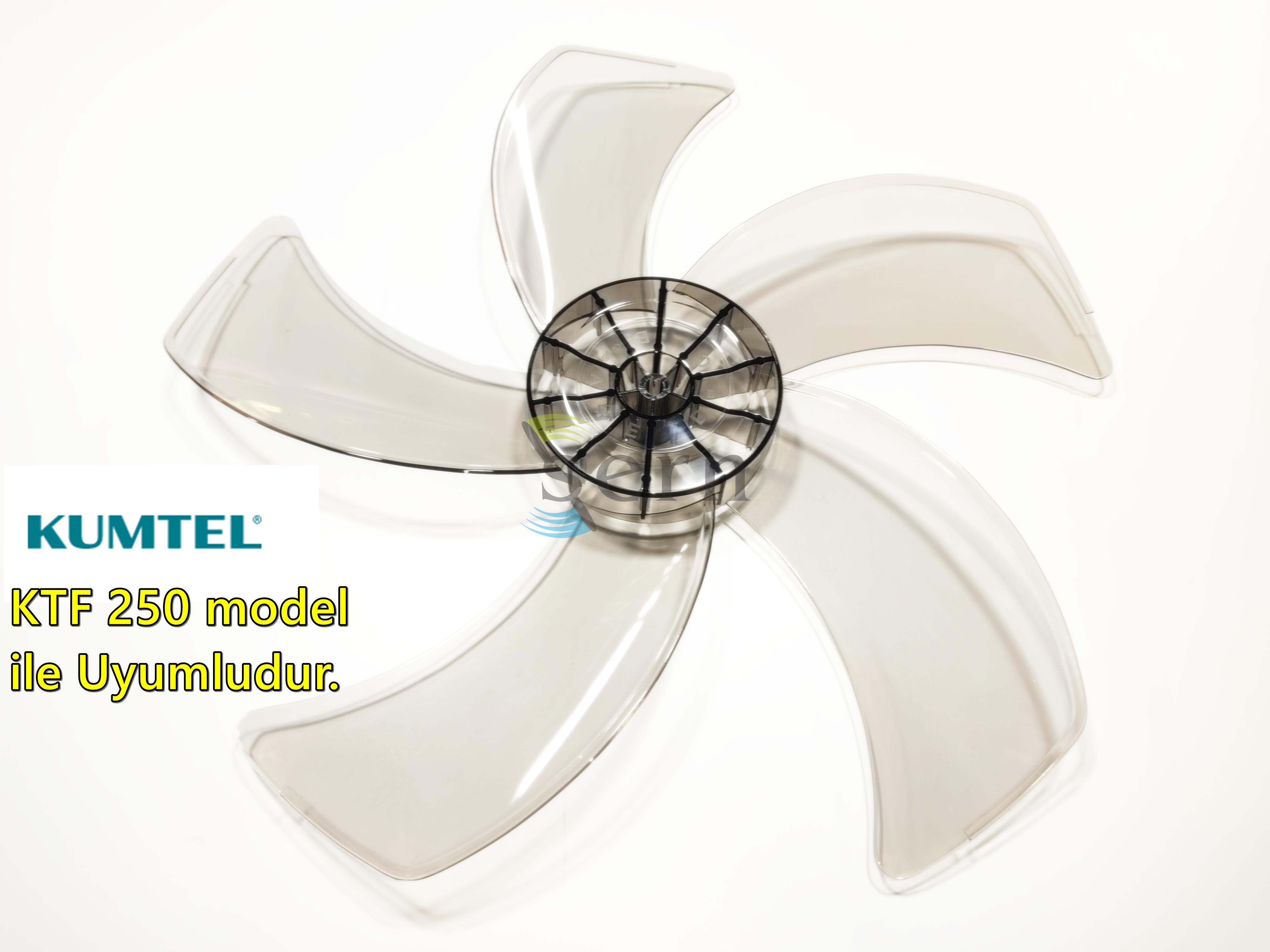 Kumtel KTF 250 Modele Uyumlu Vantilatör Pervanesi 16inç 5 Kanat 38Cm Füme Renk PLS