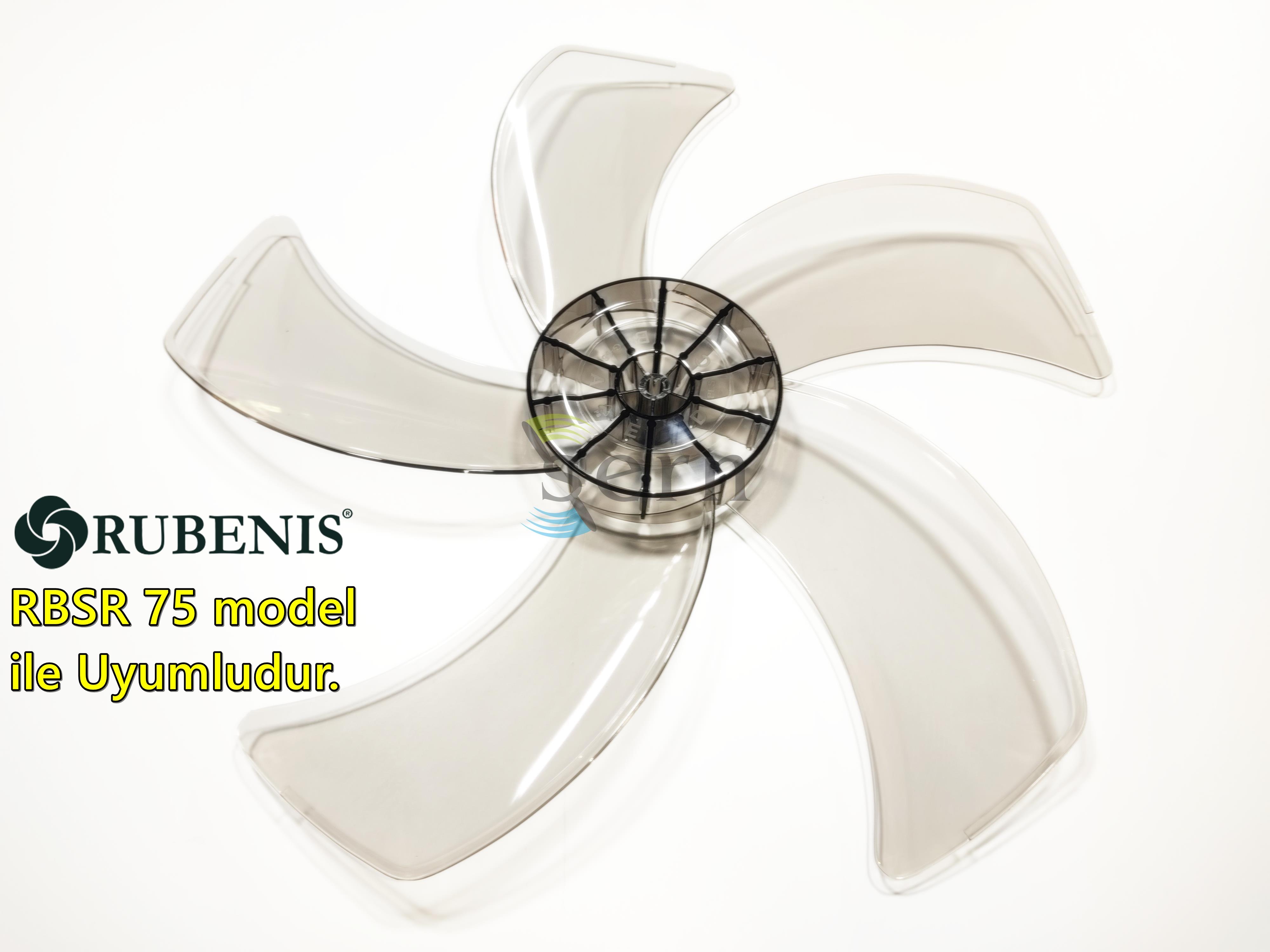 Rubenis RBSR 75 Modele Uyumlu Vantilatör Pervanesi 16inç 5 Kanat 38Cm Füme Renk PLS