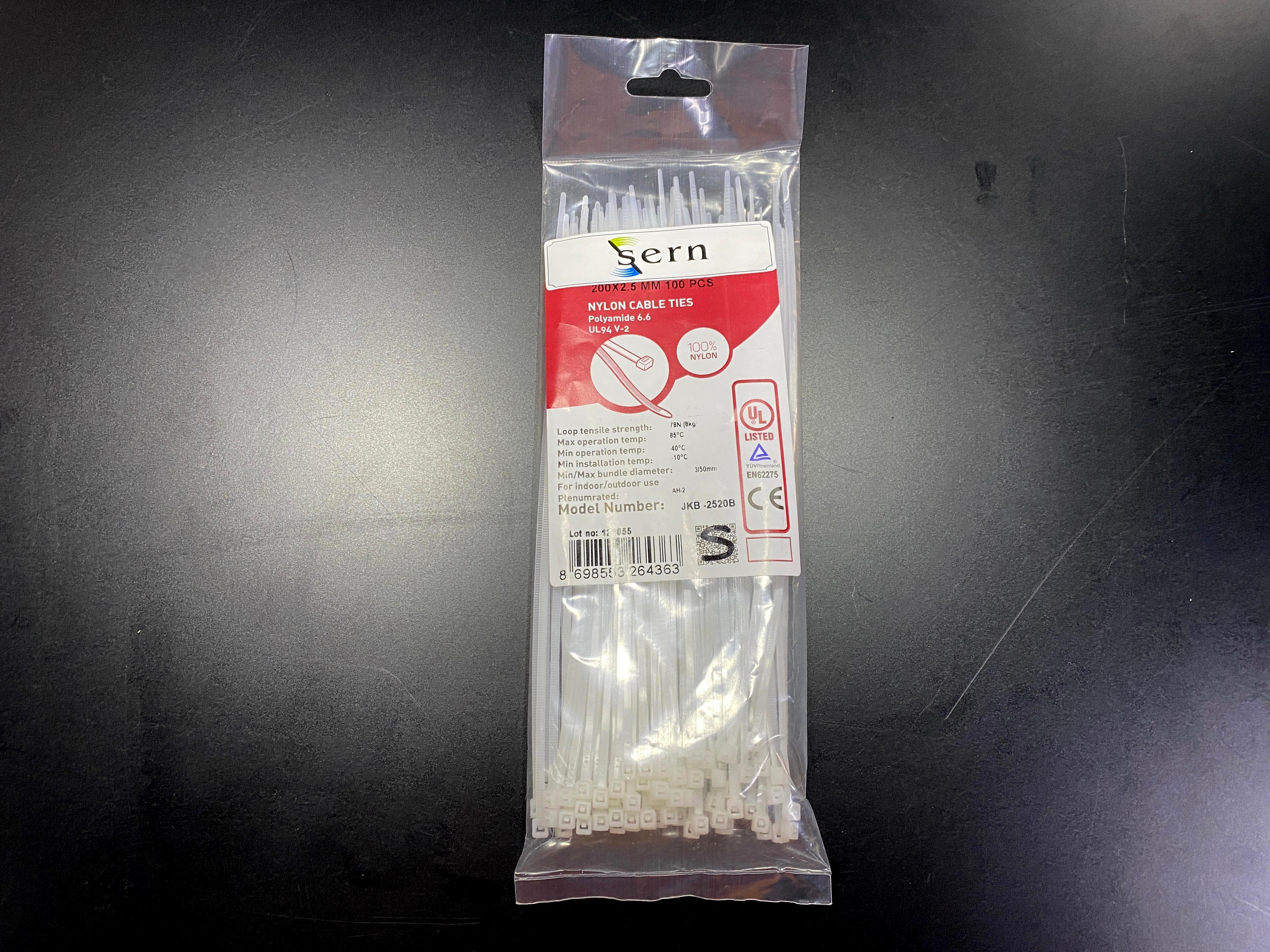 20cm beyaz Kablo Bağı 2,5 mm Plastik Kelepçe - 100 Adet - Nylon Kablo Düzenleyici