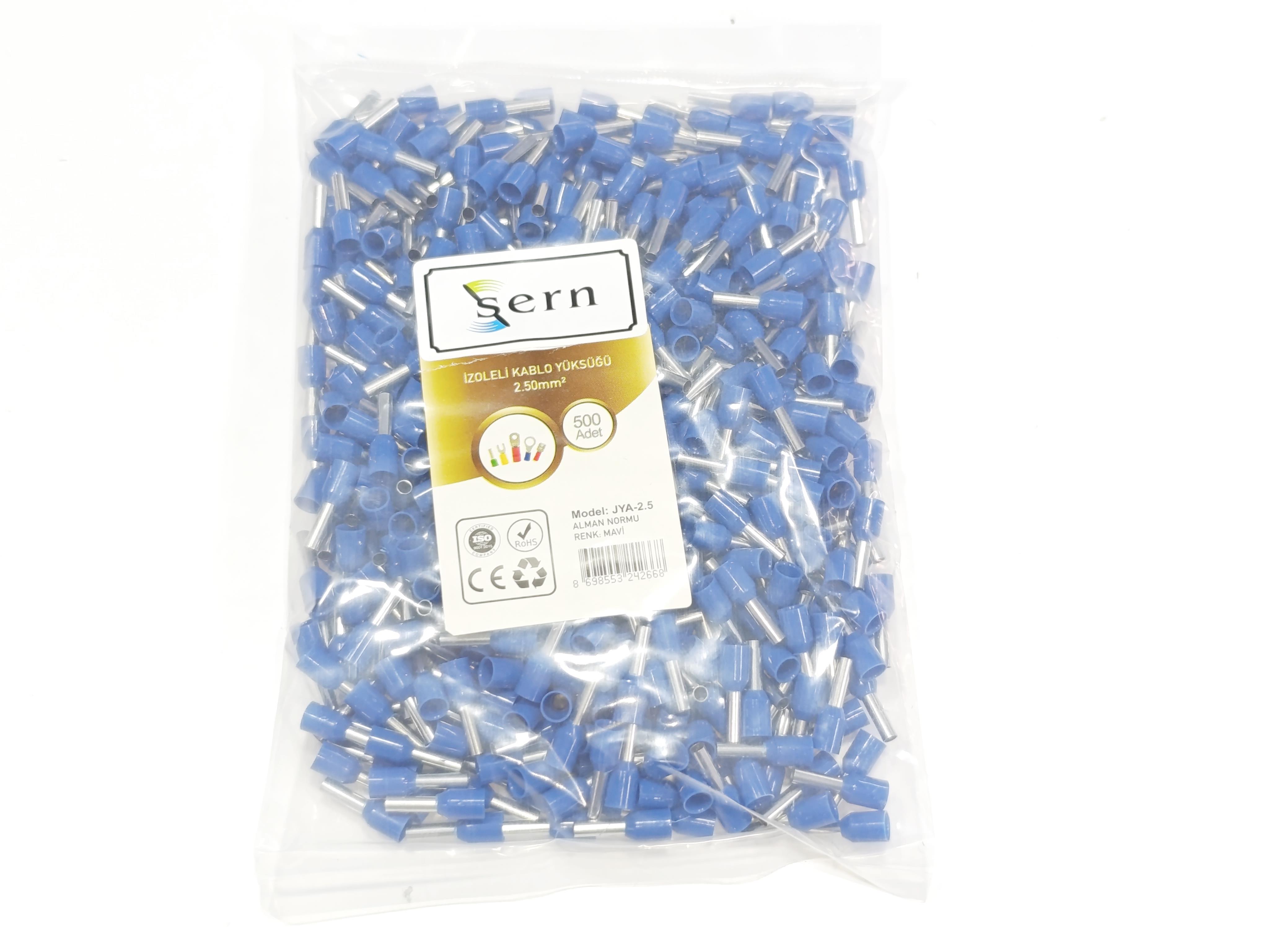 2,5 mm Tek Girişli İzoleli Kablo Yüksüğü – Alman Norm – Mavi – 1 Paket (500 Adet)