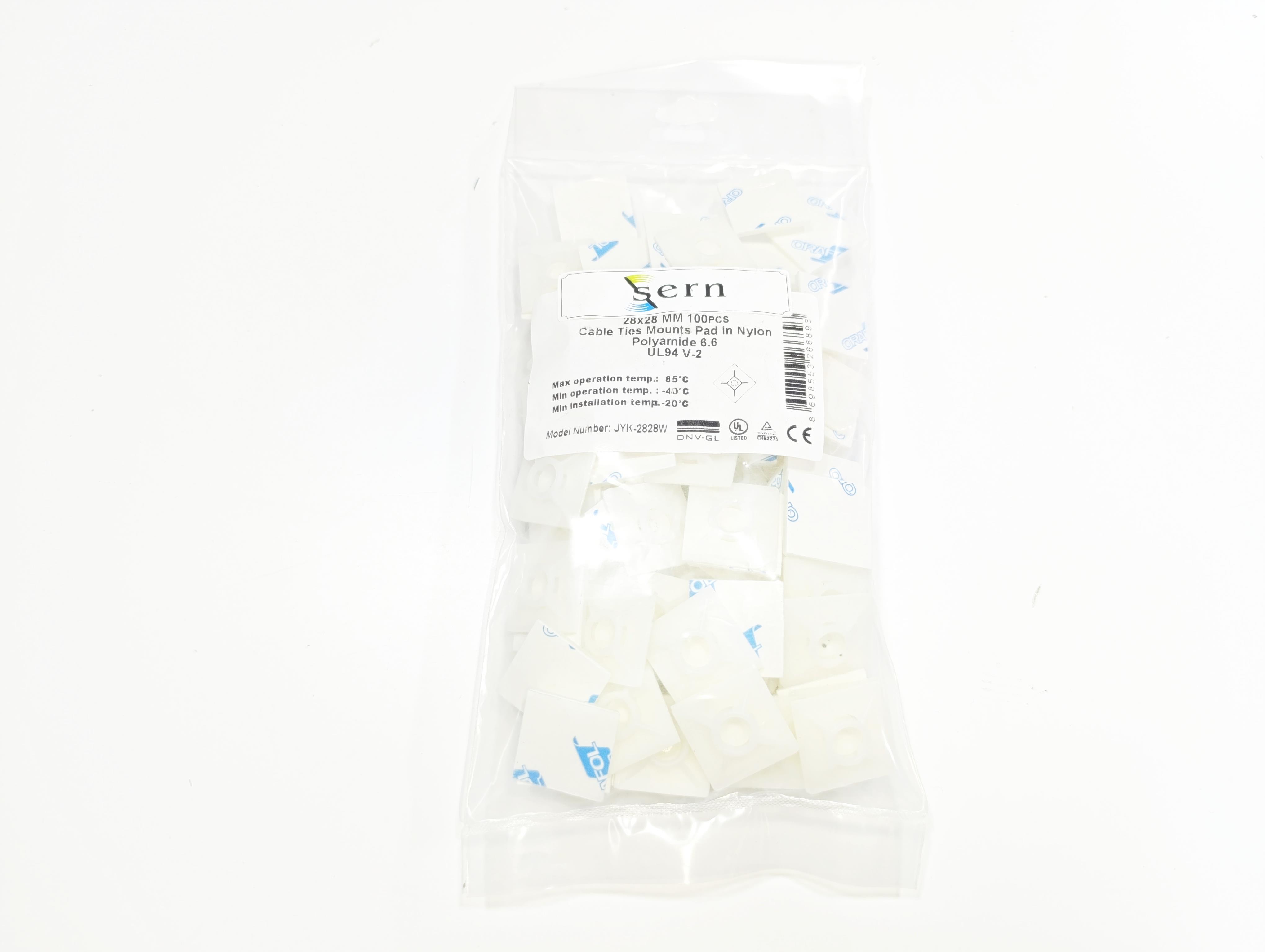 28mm x 28mm Yapışkanlı Beyaz Plastik Kroşe – 1 Paket – 100 Adet