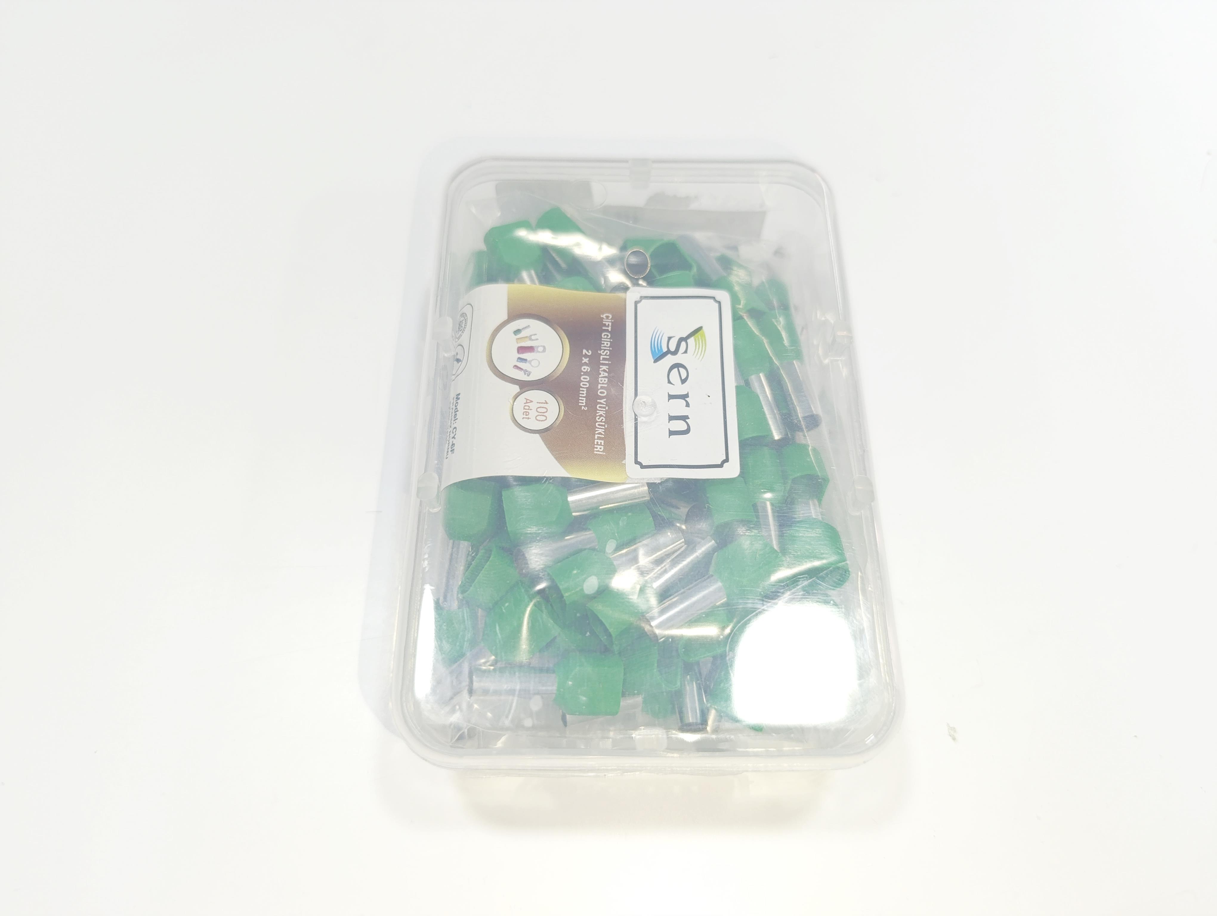 6 mm Çift Girişli İzoleli Kablo Yüksüğü – Fransız Norm – Yeşil – 1 Paket (100 Adet)