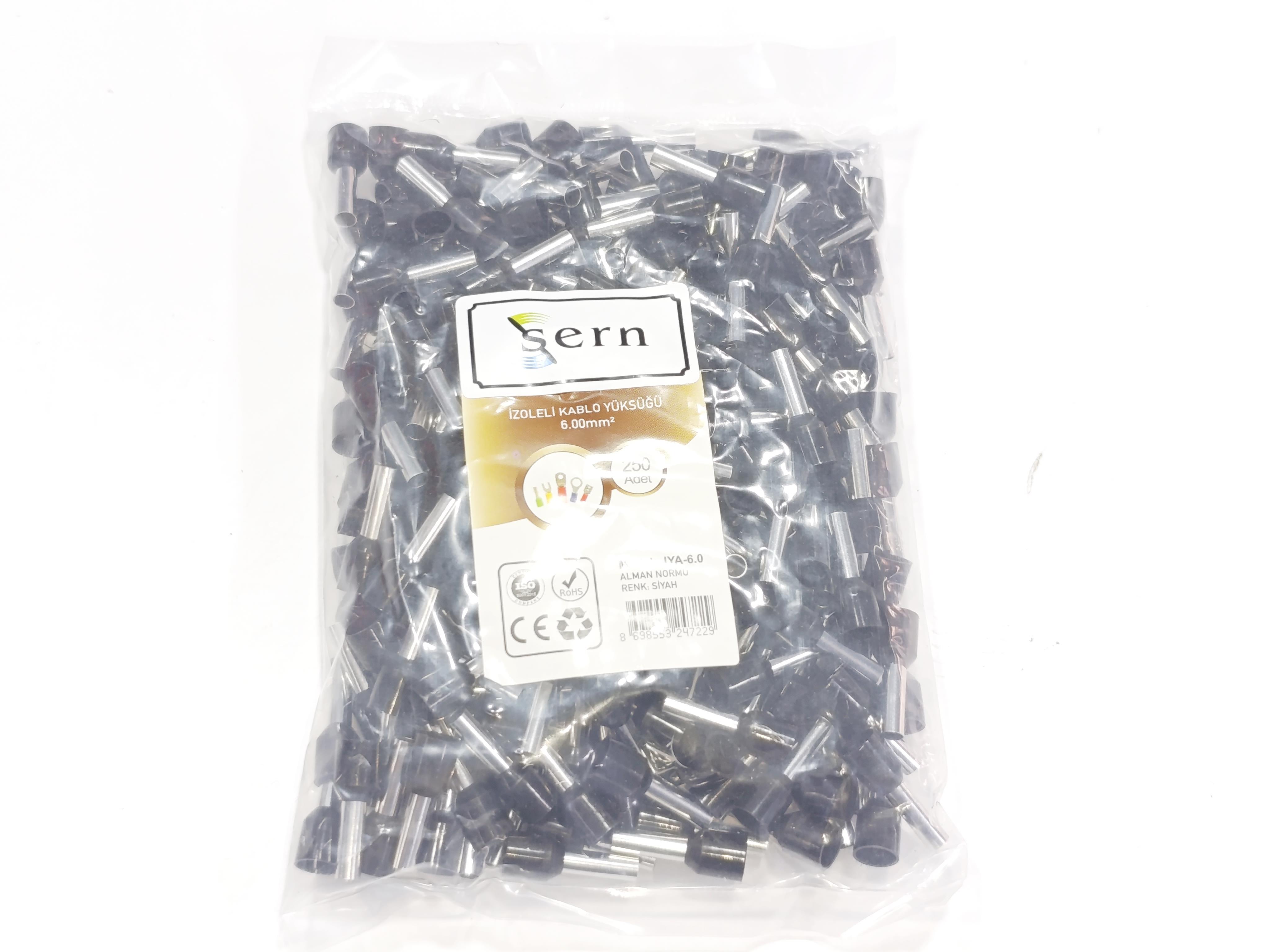 6 mm Tek Girişli İzoleli Kablo Yüksüğü – Alman Norm – Siyah – 1 Paket (250 Adet)