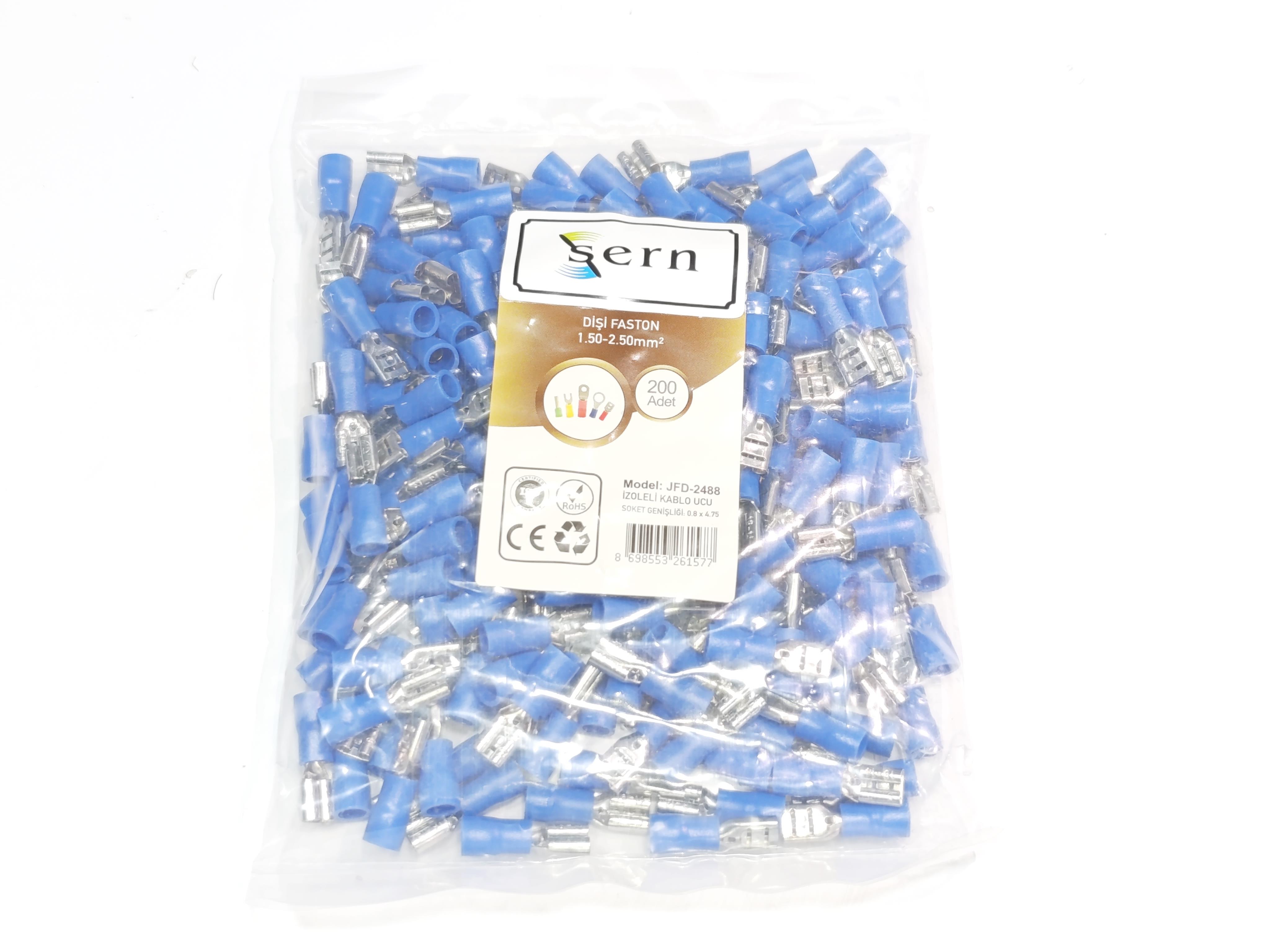 Dişi Faston Soket Kablo Ucu 0,8x4,75 1.5-2.5mm² Mavi İzoleli 200 Adet