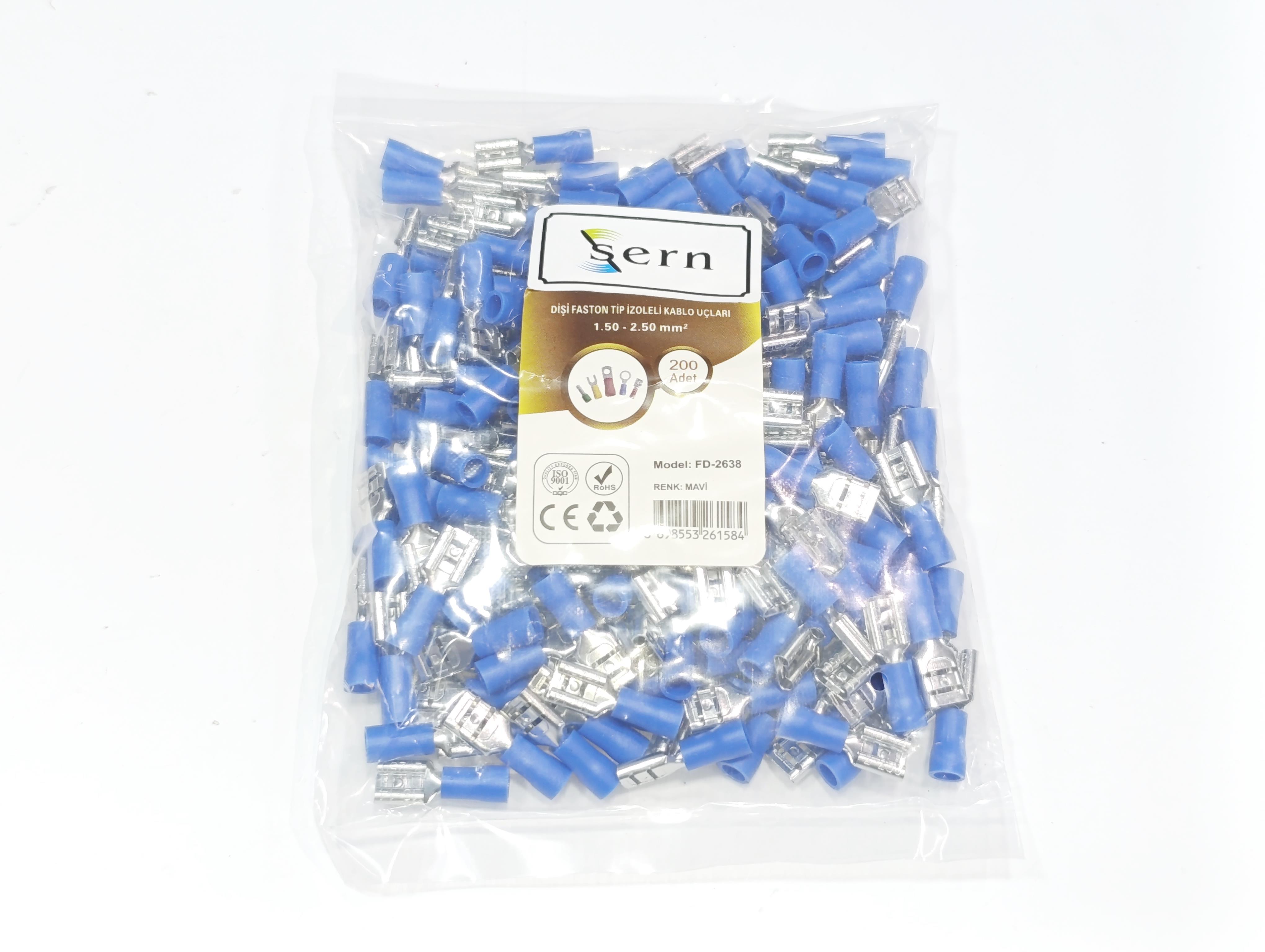 Dişi Faston Soket Kablo Ucu 0,8x6,35 1.5-2.5mm² Mavi İzoleli 200 Adet